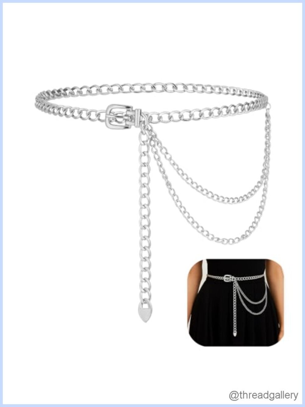 Punk Waist Chain Silver Metal Belt Adjustable Multilayer Body Link for Dresses